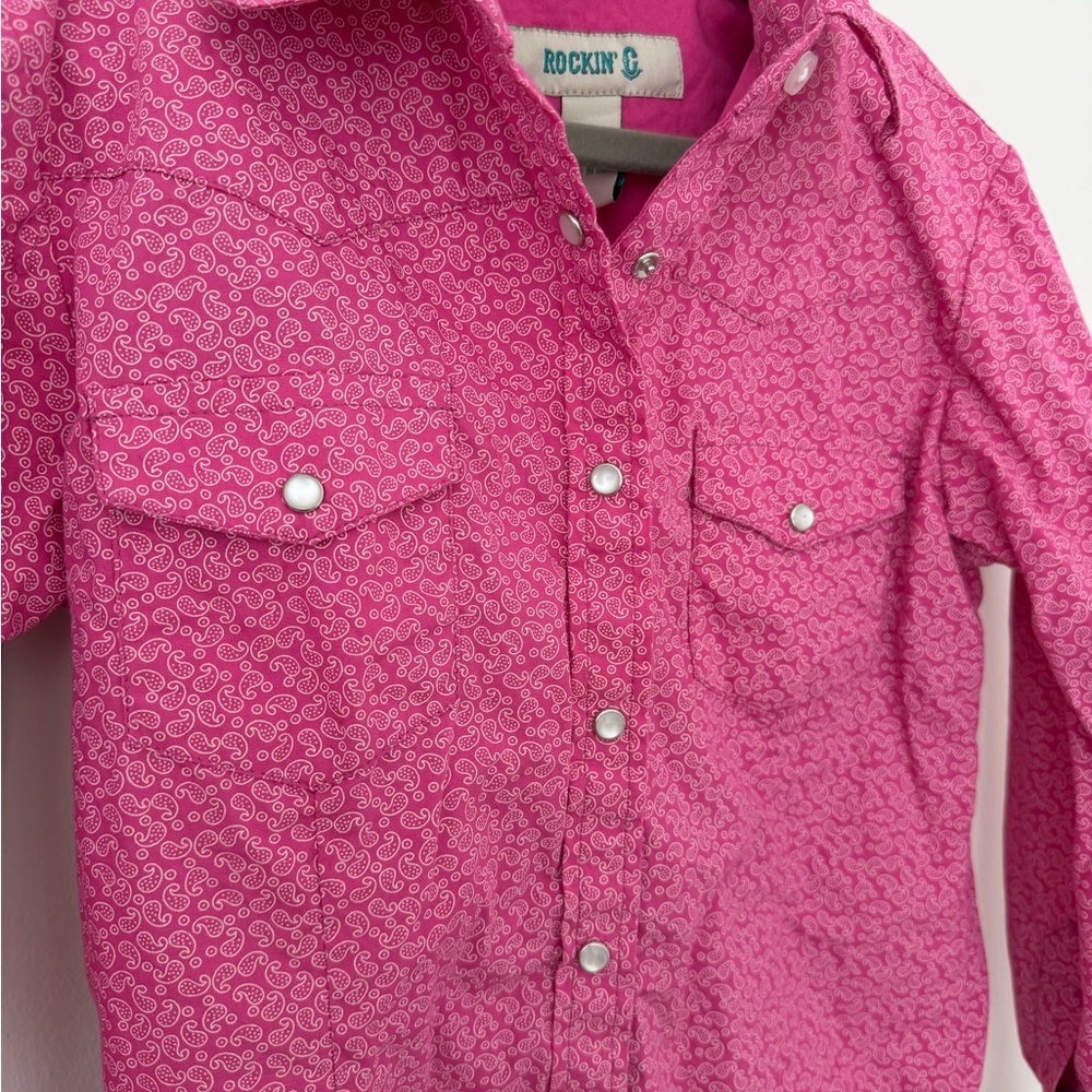 🤩 Rocking C Girls Pink Western Shirt | Size M (8–10) | Paisley Pearl Snap - Picture 6 of 7